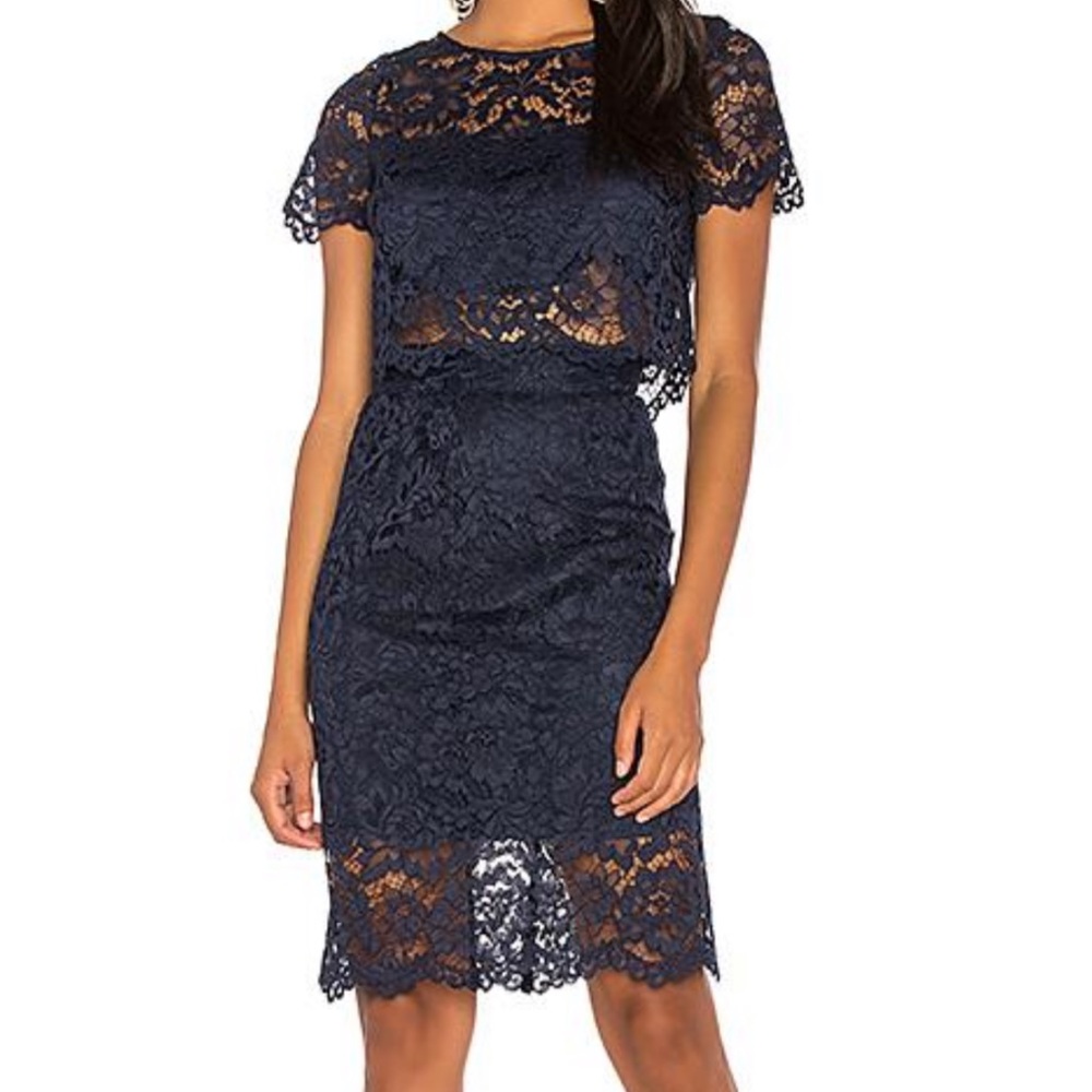 BB Dakota RSVP Navy Lace Top/Skirt 2-pc Set, Sz 6